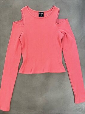 DAY Pink Cold Shoulder Waffle Knit Long Sleeve Top Women's Size Small New